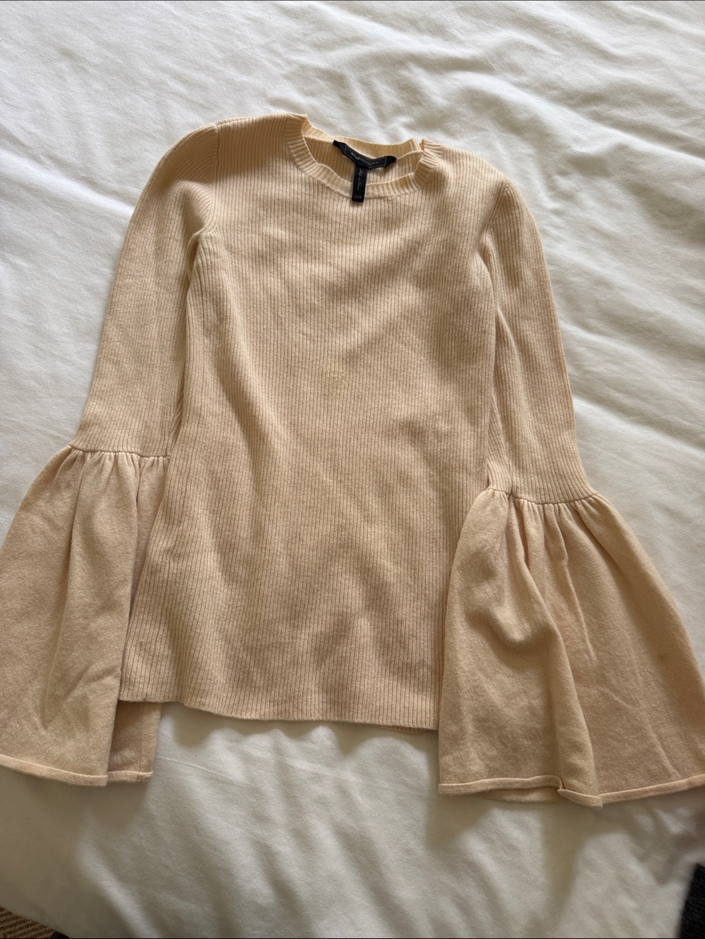 BCBGMaxAzria Ribbed Bell-Sleeve Top - Beige